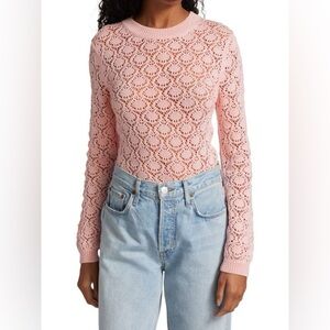 Rachel Comey Bassi Lightweight‎ Open-Knit Pima Cotton Sweater Top XS Pastel Pink